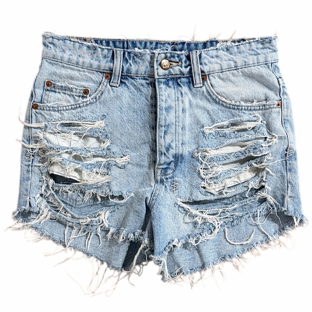 Ksubi Distressed Denim Shorts Light Wash Blue High Rise Cut Off‎ Womens Size 24
